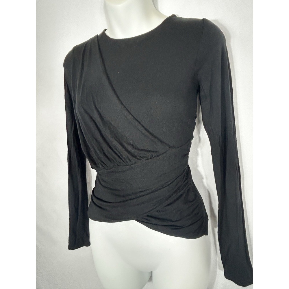Express Y2K Top Size XS Slinky Ruched Faux Wrap Black Euro Parisian Indie Sleaze